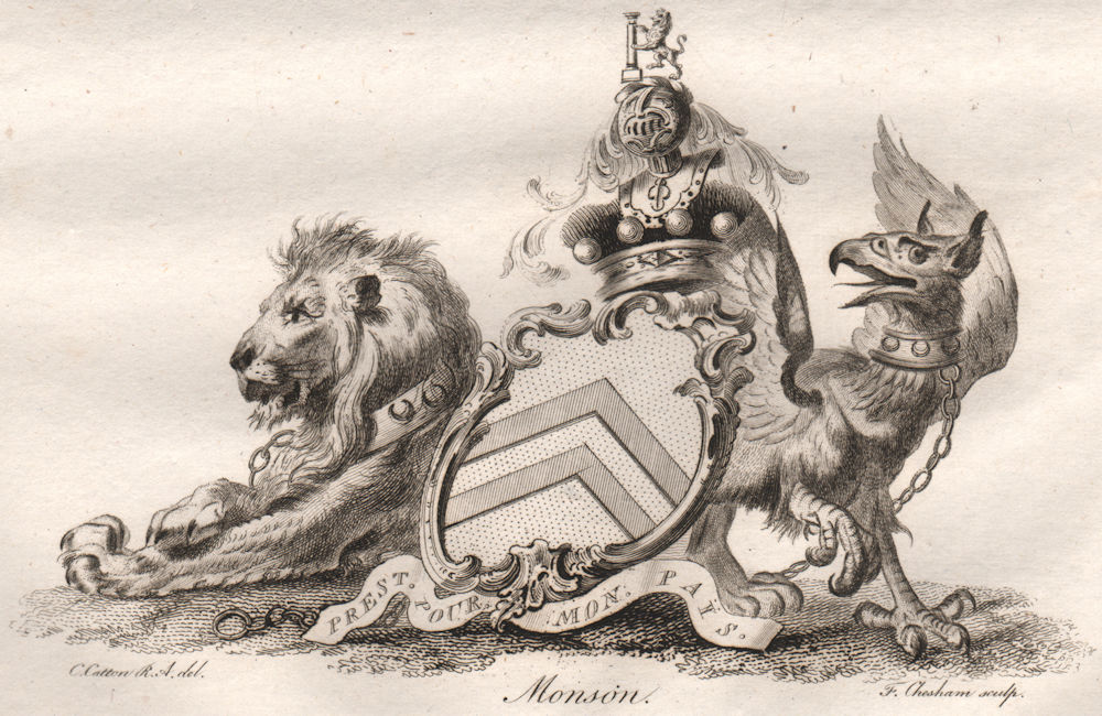 MONSON. Coat of Arms. Heraldry 1790 old antique vintage print picture