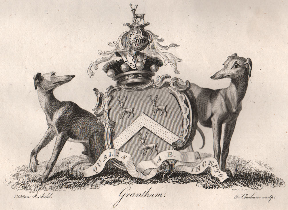 GRANTHAM. Coat of Arms. Heraldry 1790 old antique vintage print picture