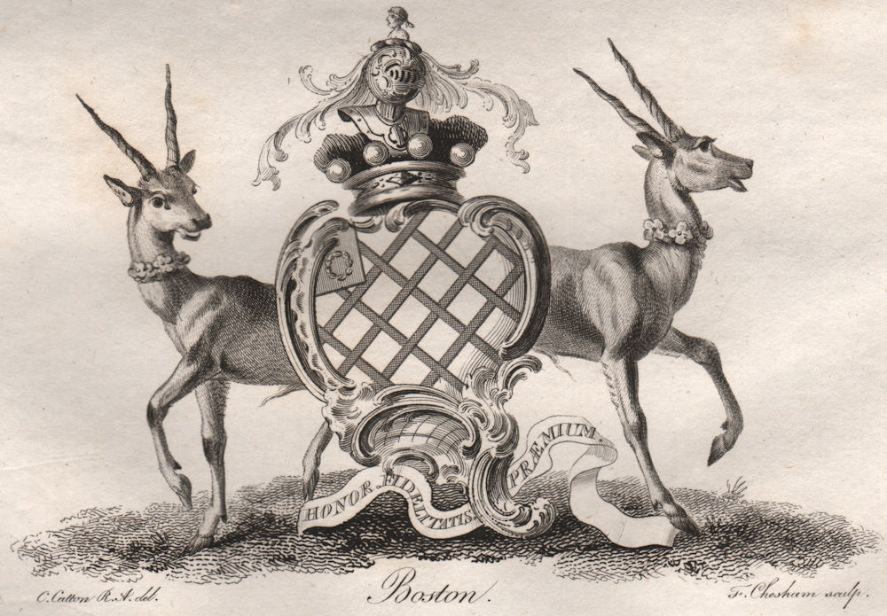 BOSTON. Coat of Arms. Heraldry 1790 old antique vintage print picture