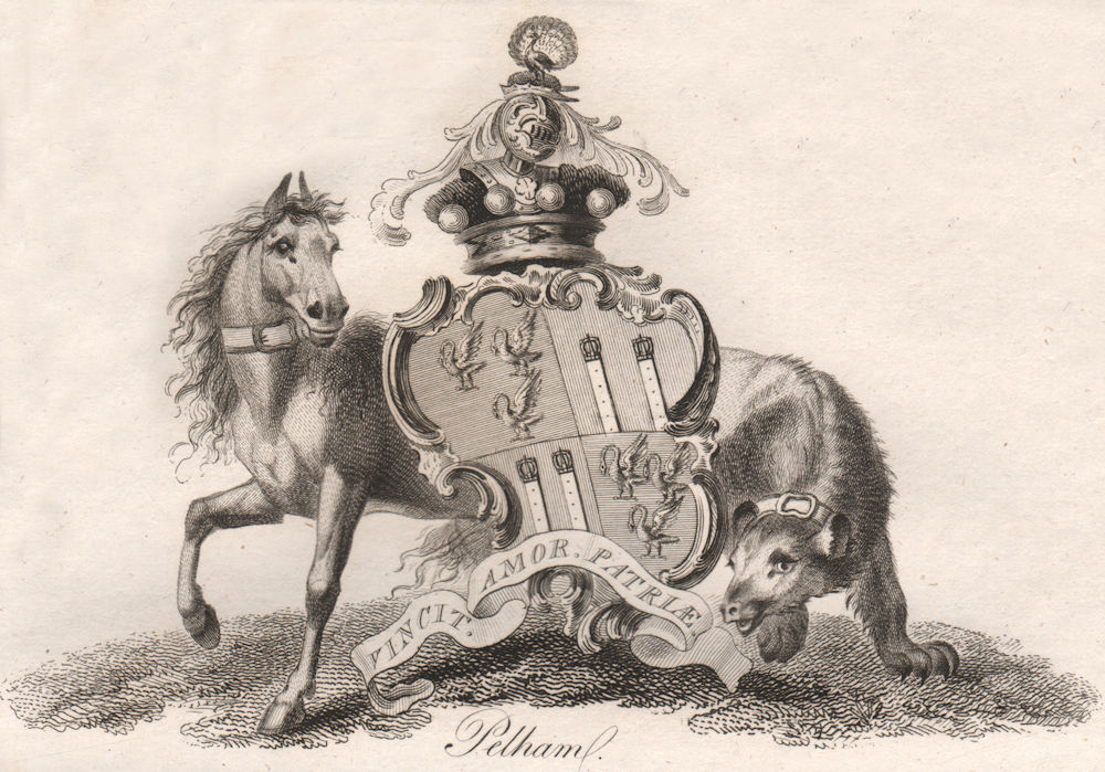 PELHAM. Coat of Arms. Heraldry 1790 old antique vintage print picture