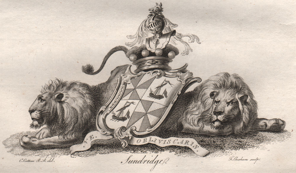 SUNDRIDGE. Coat of Arms. Heraldry 1790 old antique vintage print picture