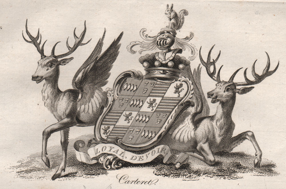 Associate Product CARTERET. Coat of Arms. Heraldry 1790 old antique vintage print picture