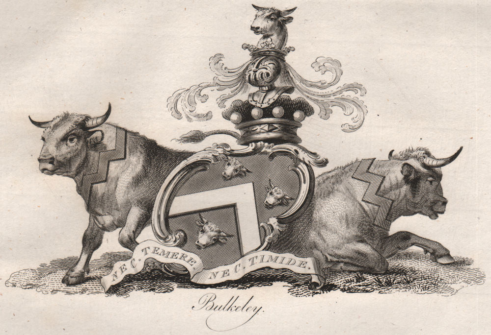 BULKELEY. Coat of Arms. Heraldry 1790 old antique vintage print picture