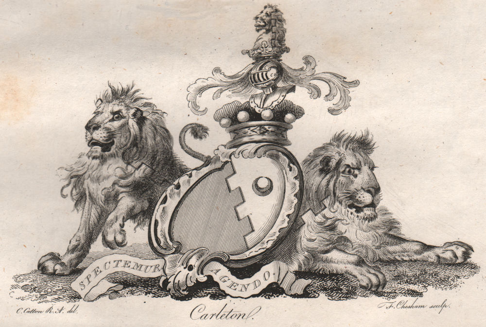 CARLETON. Coat of Arms. Heraldry 1790 old antique vintage print picture