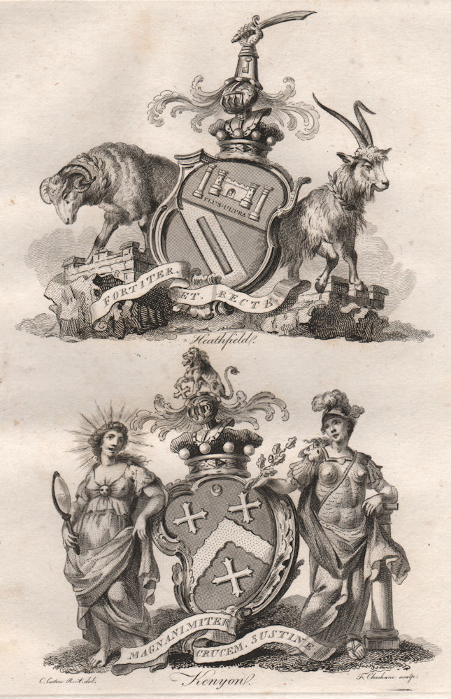 Associate Product HEATHFIELD; KENYON. Coat of Arms. Heraldry 1790 old antique print picture