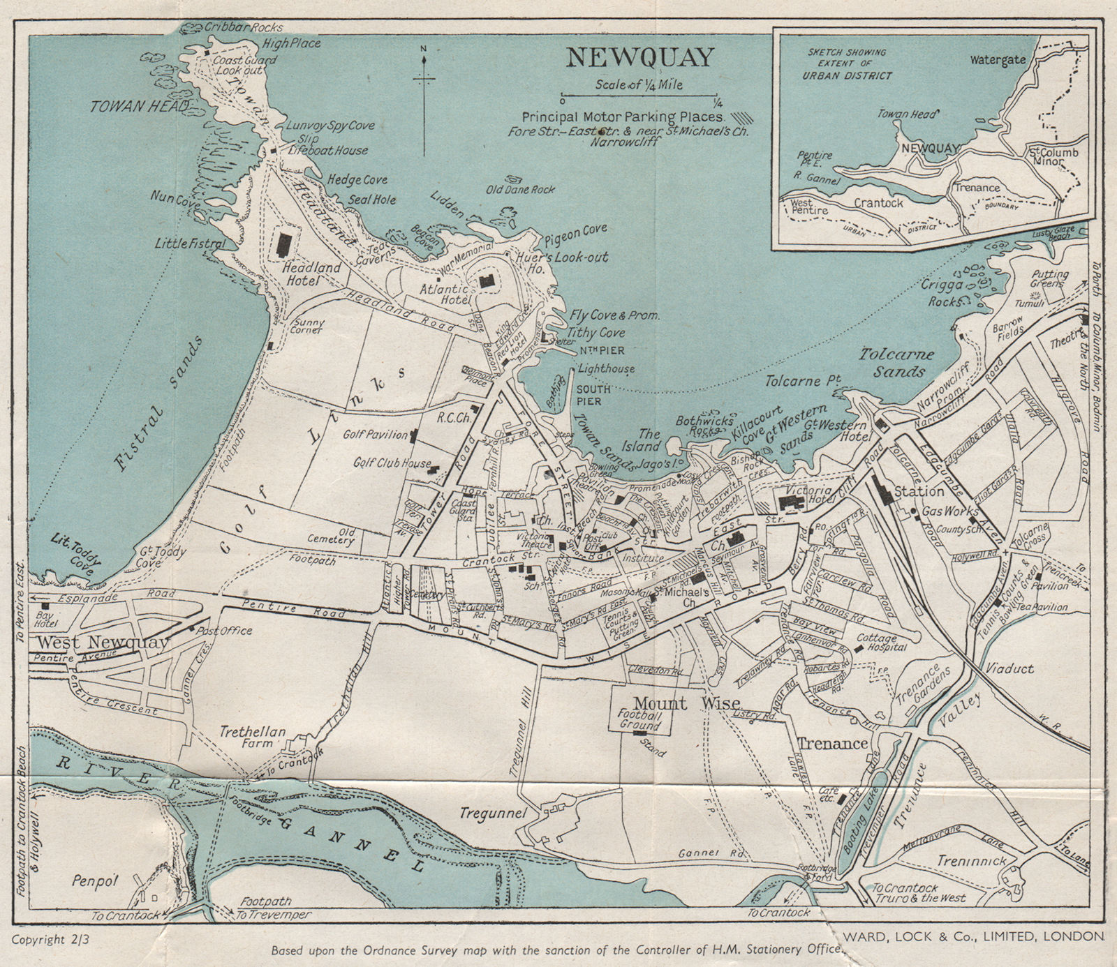 NEWQUAY vintage town/city plan. Cornwall. WARD LOCK c1955 old vintage map
