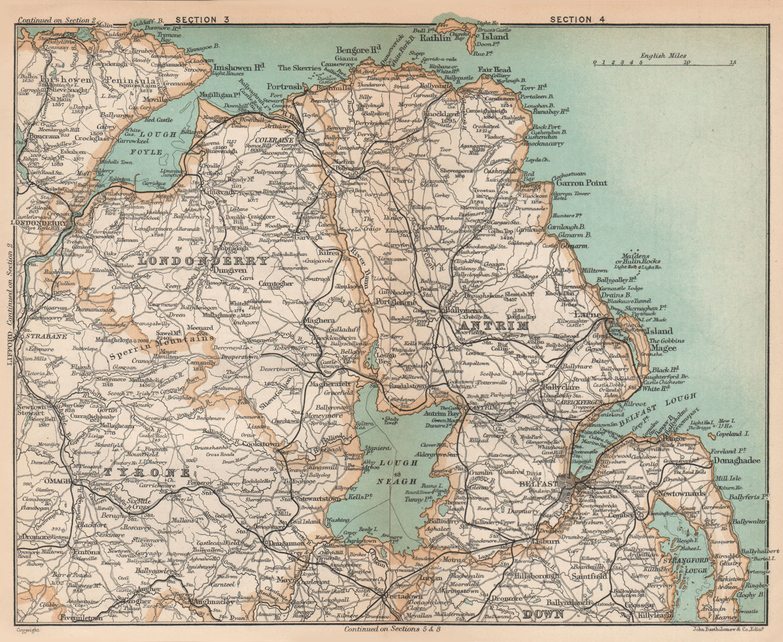 ULSTER. Tyrone Antrim Londonderry. Belfast. Ireland. STANFORD 1908 old map