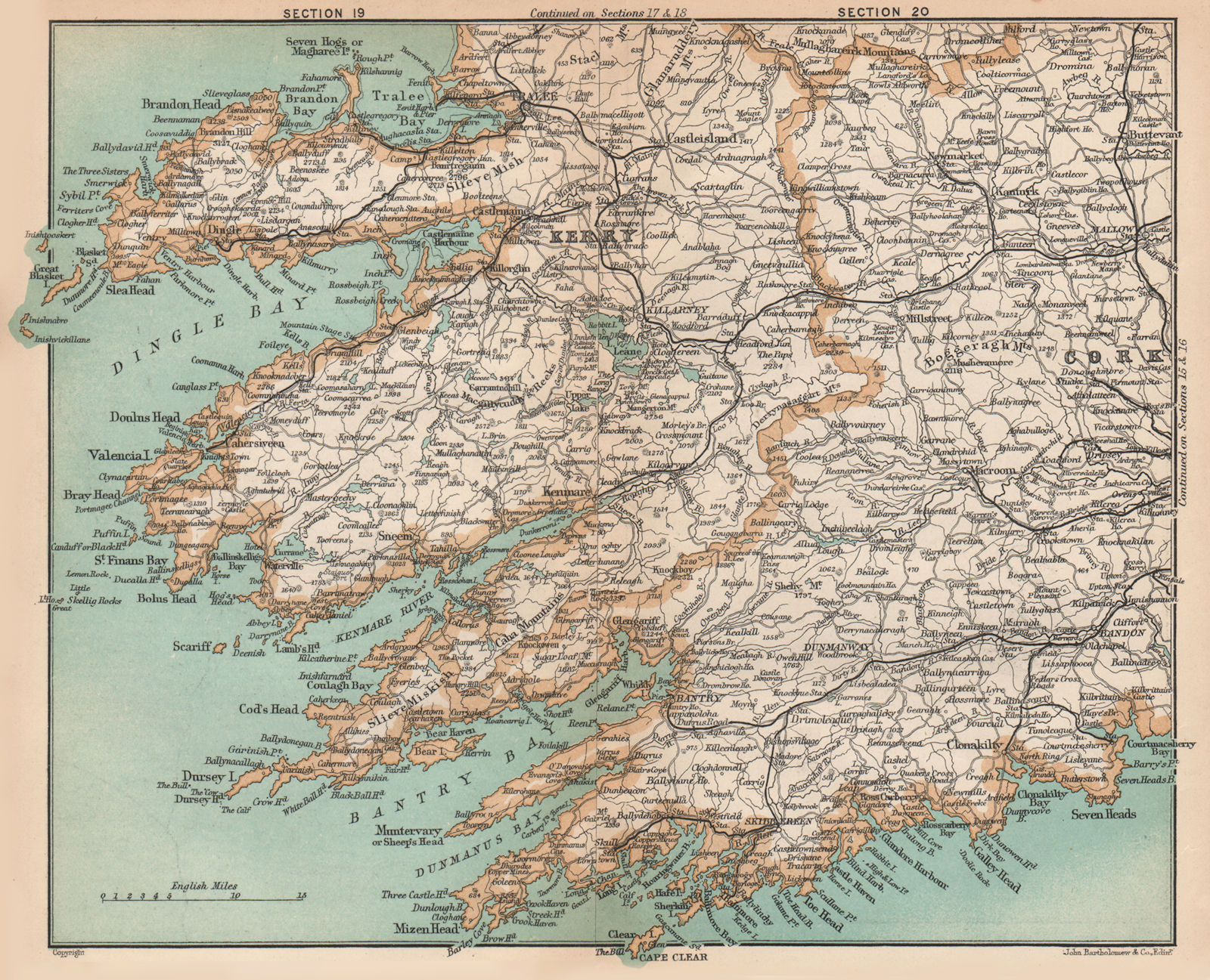 MUNSTER. Kerry & Cork. Ireland. STANFORD 1908 old antique map plan chart
