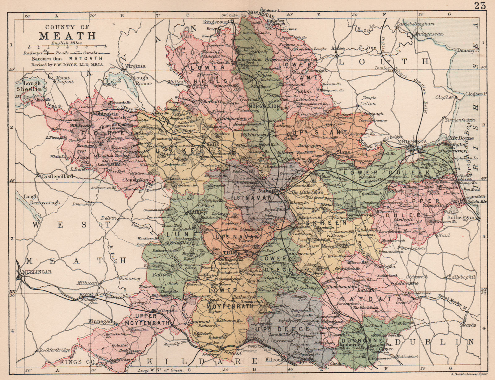 Associate Product COUNTY MEATH. Antique county map. Leinster. Ireland. BARTHOLOMEW 1882 old
