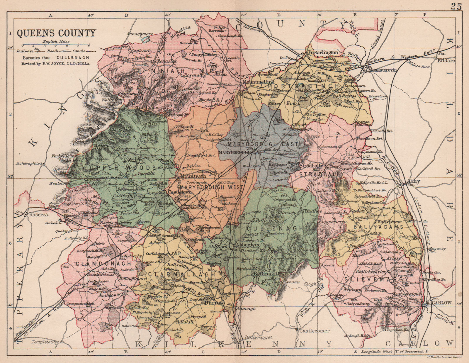 Associate Product QUEENS COUNTY (LAOIS) . Antique county map. Leinster. Ireland. BARTHOLOMEW 1882