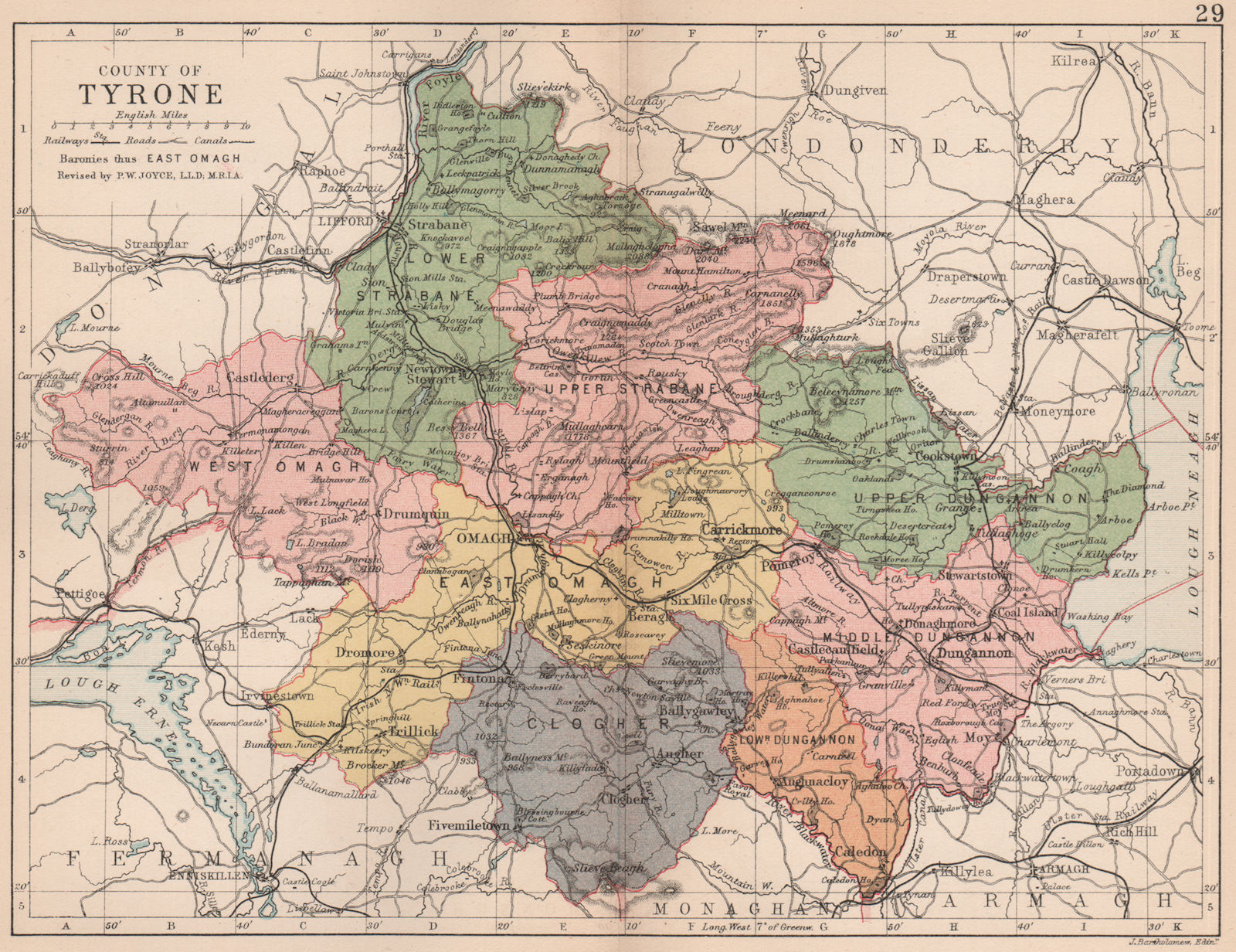 COUNTY TYRONE. Antique county map. Ulster. Northern Ireland. BARTHOLOMEW 1882