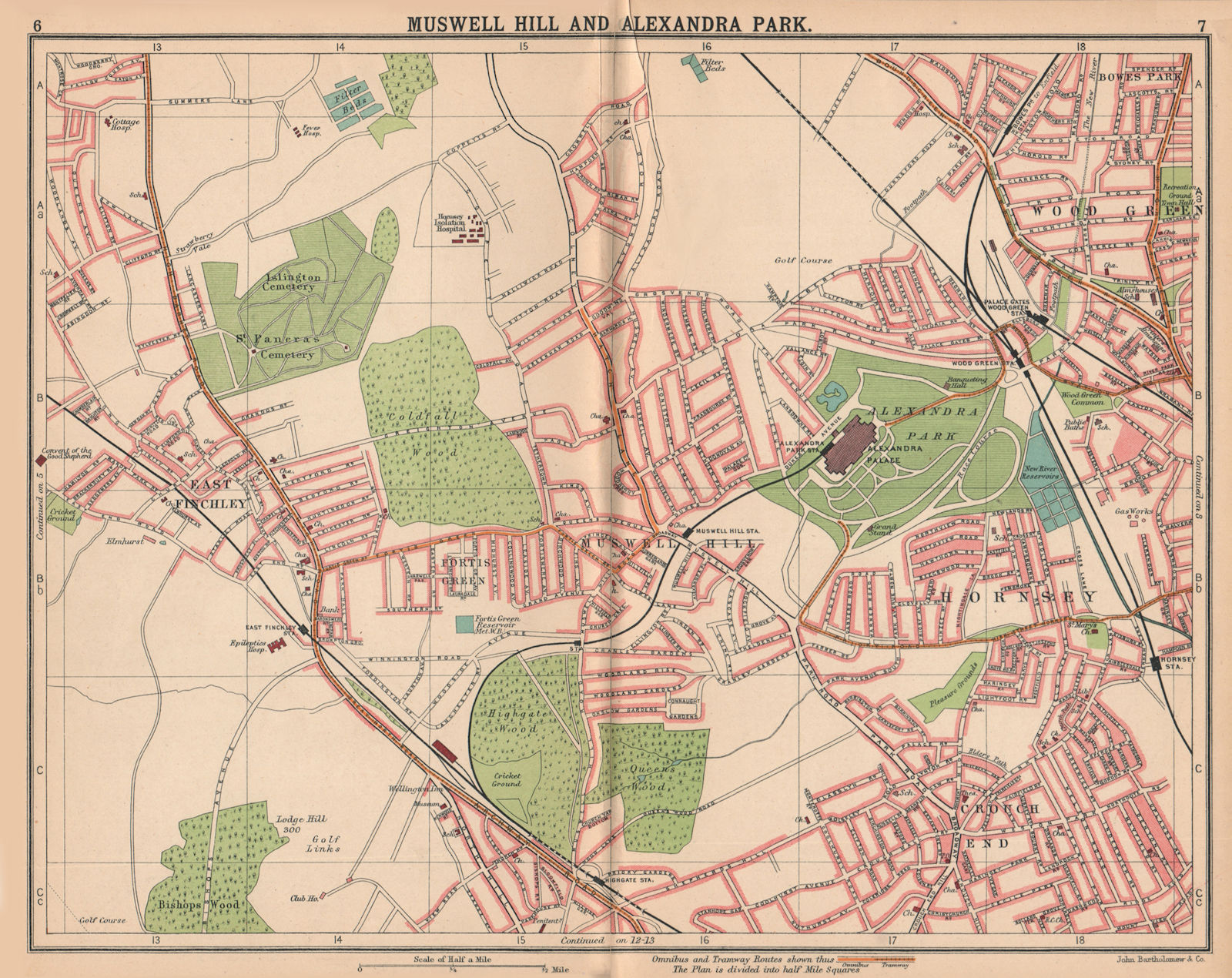 Associate Product LONDON N. Muswell Hill Alexandra Park Wood Green Finchley Crouch End 1913 map