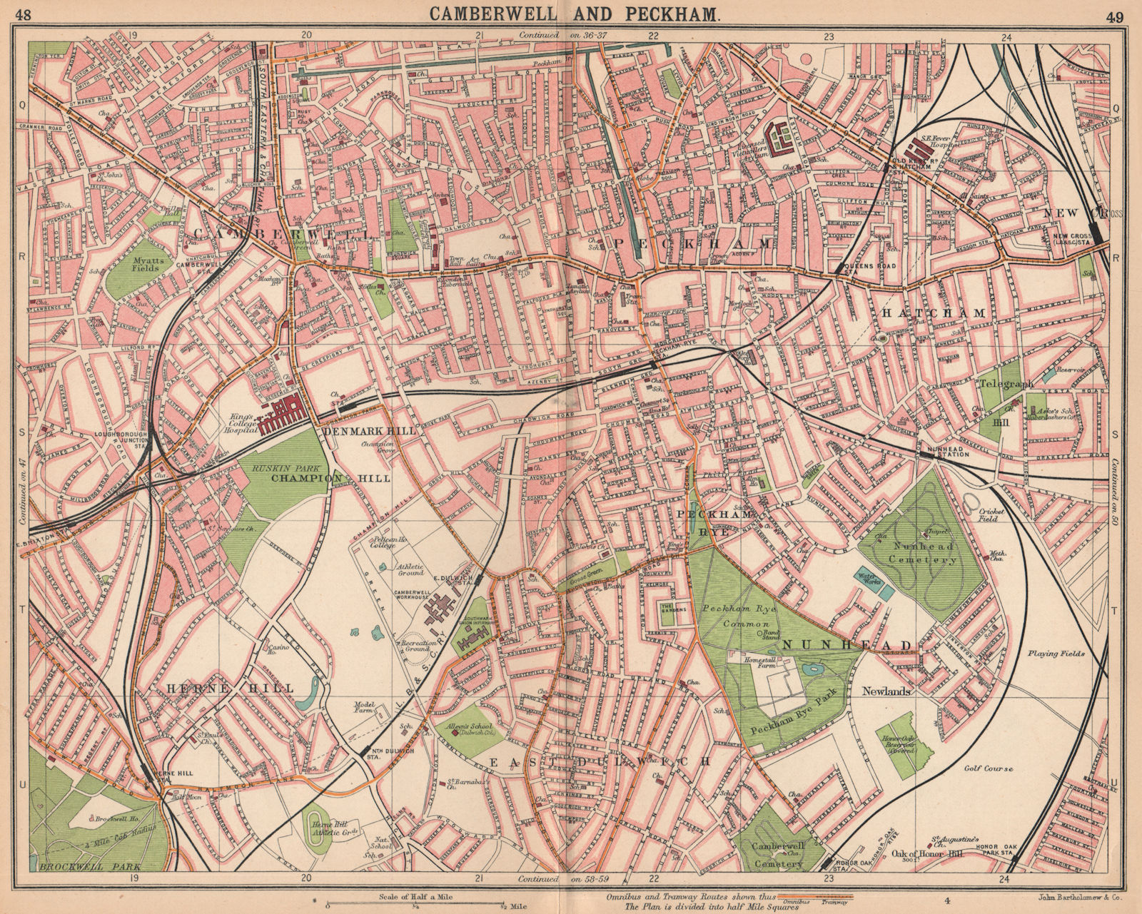 LONDON S.Camberwell Peckham Nunhead Herne Hill Dulwich Rye.Tram routes 1913 map