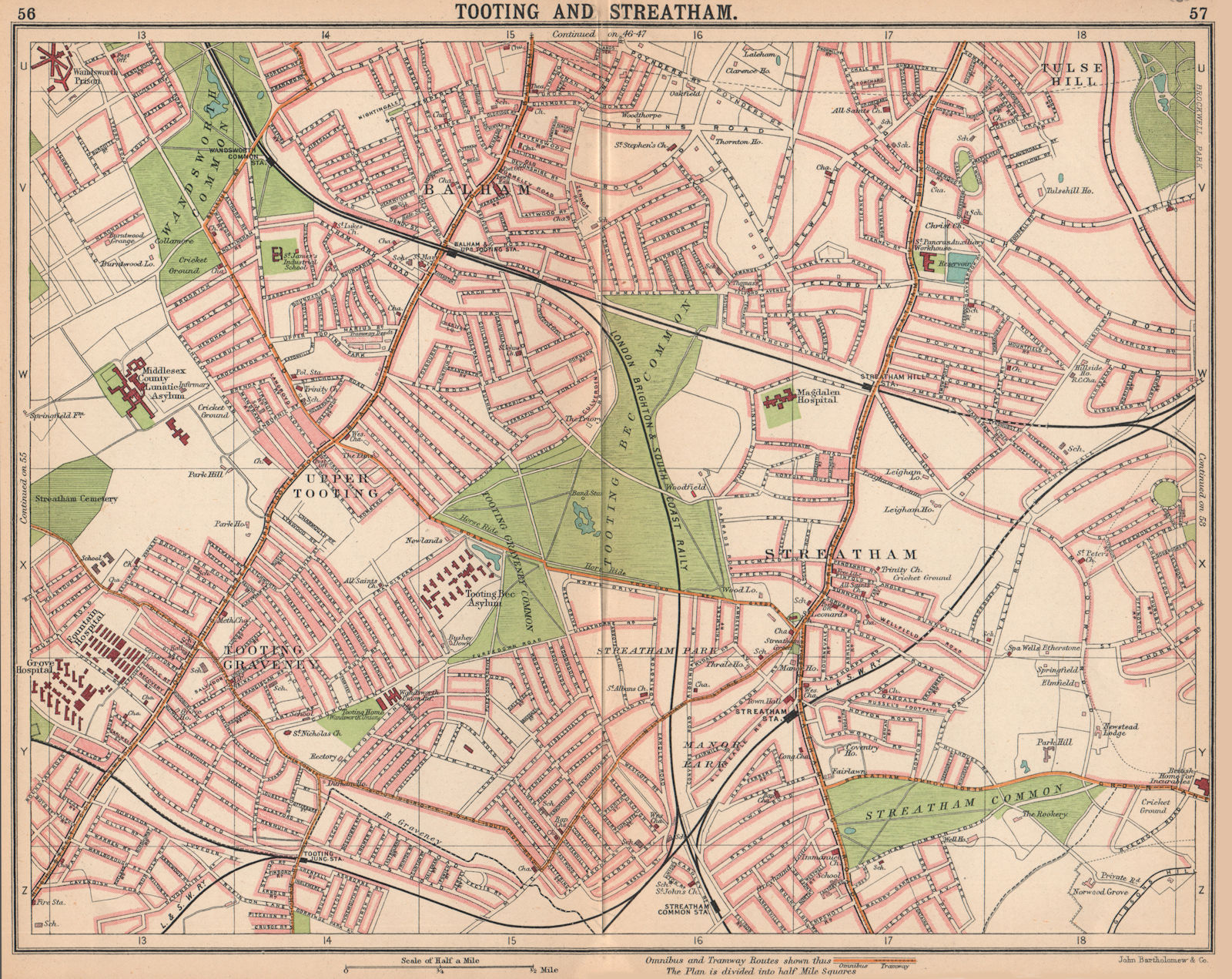 Associate Product LONDON S. Tooting Streatham Balham Tulse Hill. Bus & tram routes 1913 old map