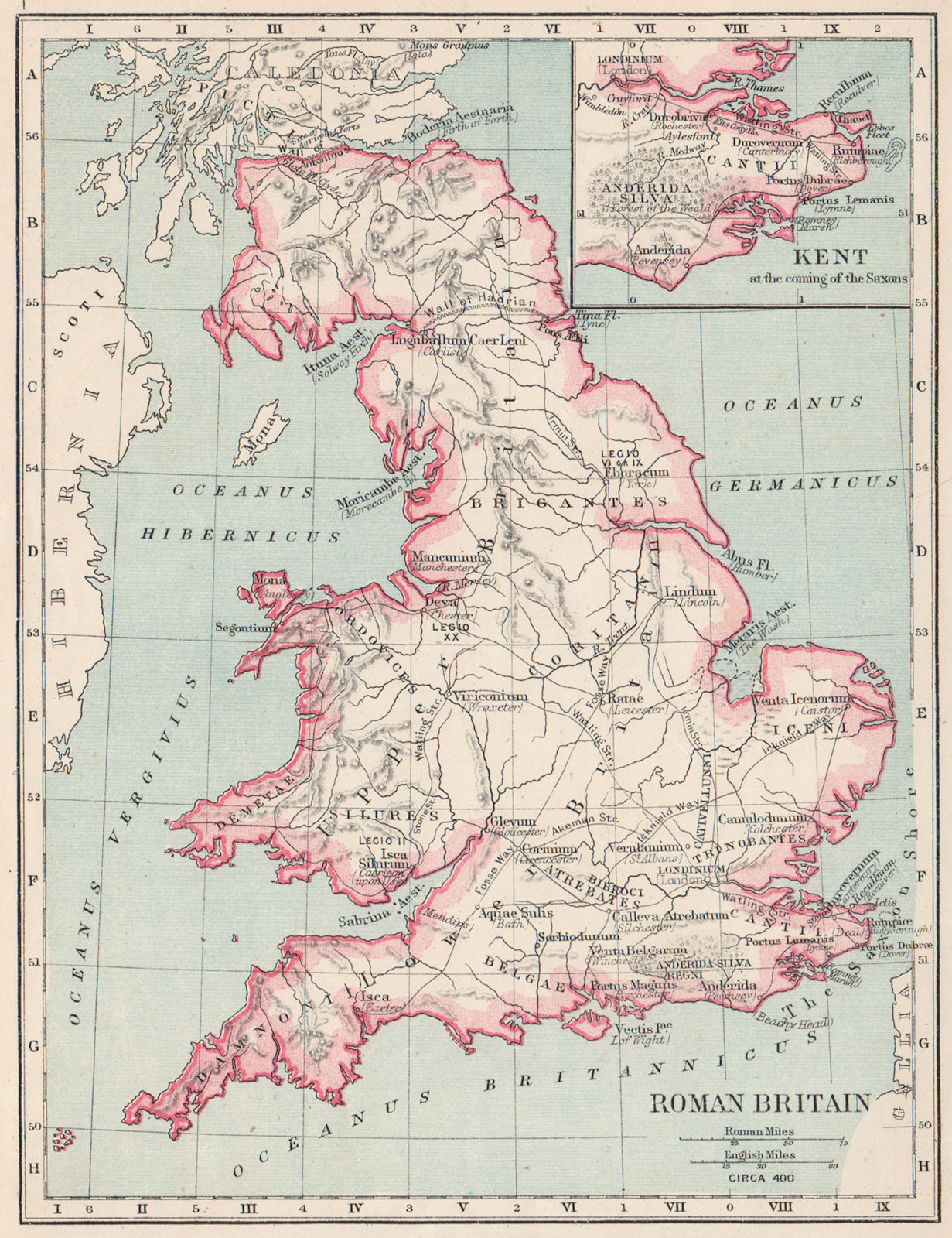 ROMAN BRITAIN. Showing road towns tribes. Hadrian's wall 1907 old antique map