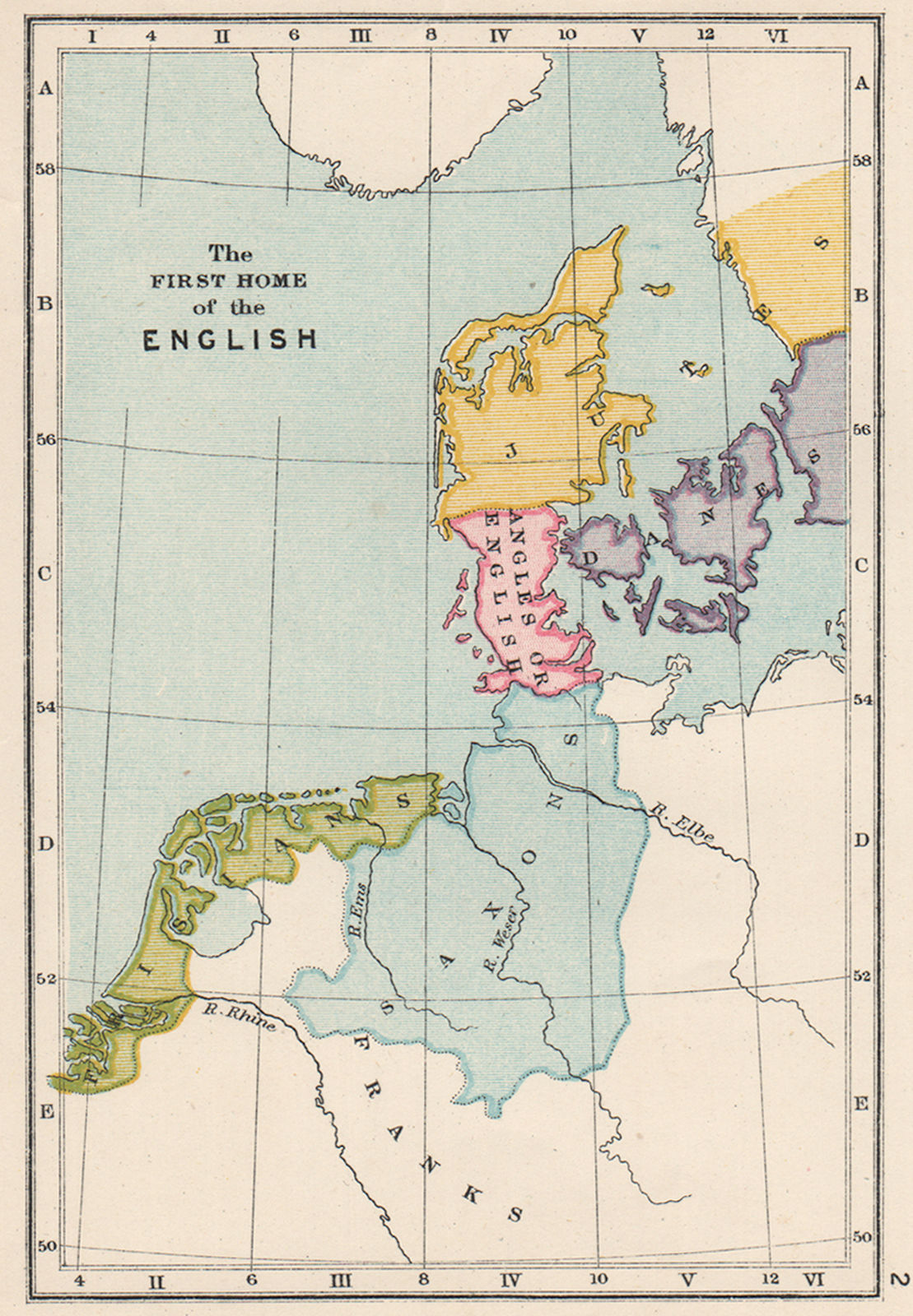 Associate Product "THE FIRST HOME OF THE ENGLISH". Denmark Saxony Netherlands. SMALL. 1907 map