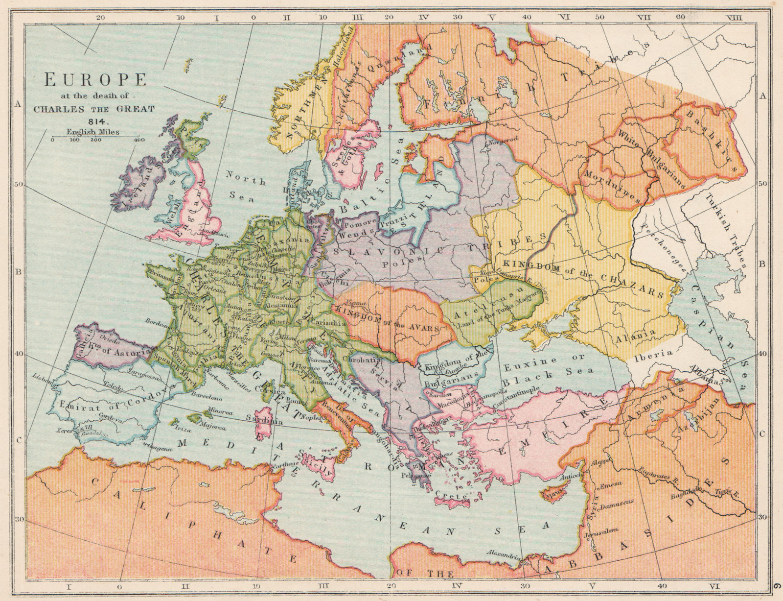 Associate Product EUROPE IN 814. At the Death of Charles the Great. Charlemagne 1907 old map