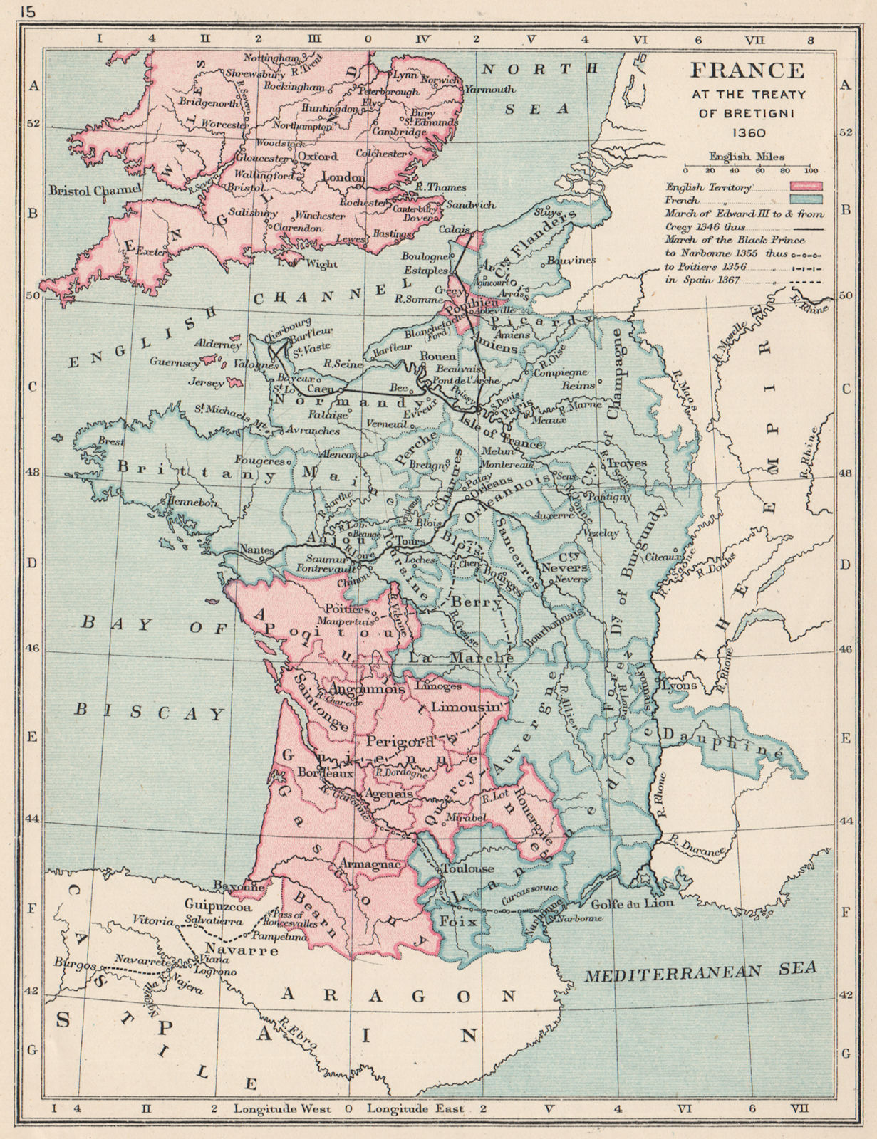 Associate Product HUNDRED YEARS WAR. France in 1360. Treaty of Bretigny. English lands 1907 map