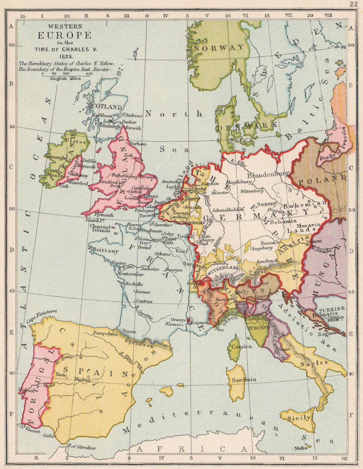 Associate Product HOLY ROMAN EMPIRE 1525. Western Europe in the time of Charles V 1907 old map