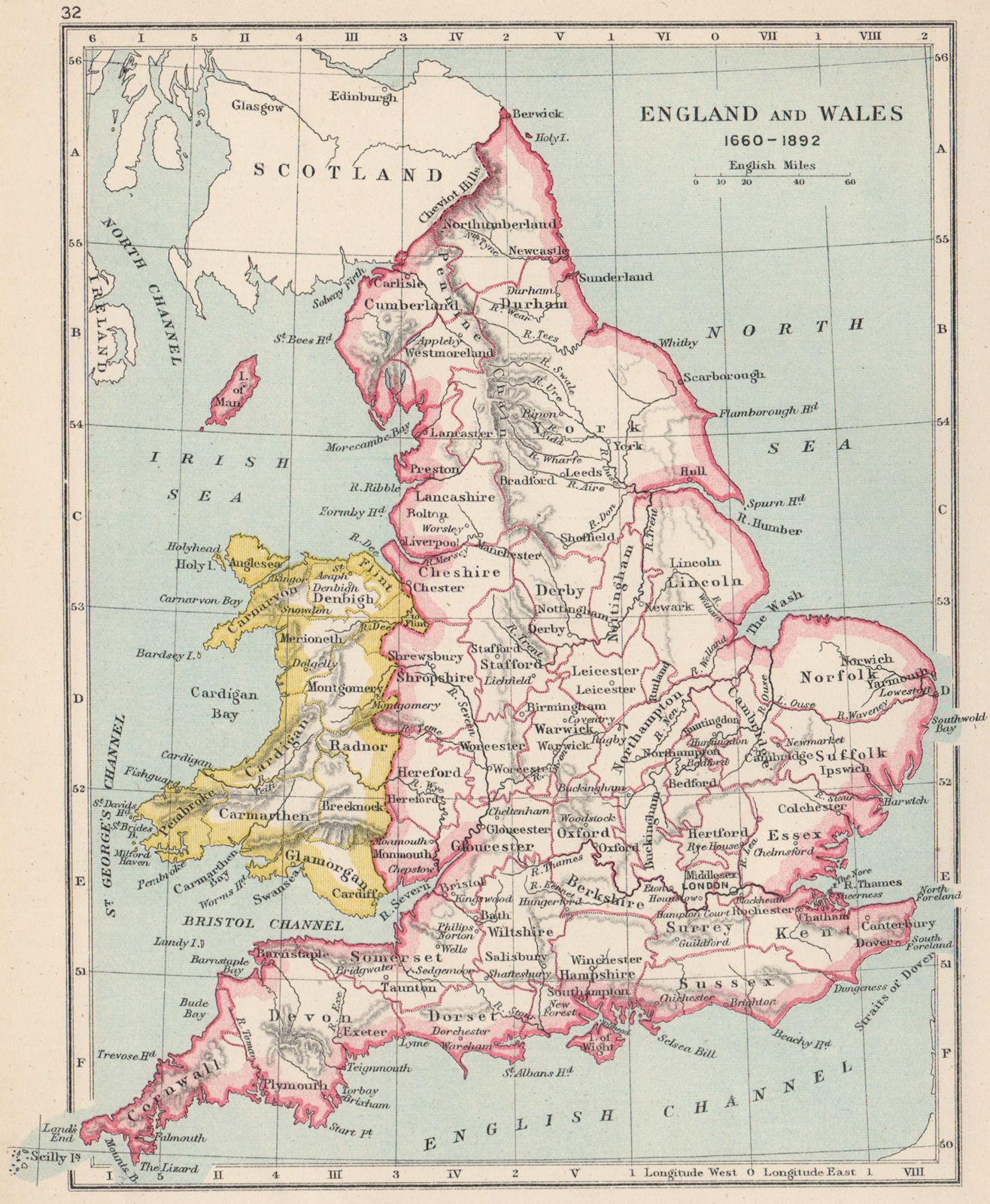Associate Product ENGLAND & WALES 1660-1892. Counties & towns 1907 old antique map plan chart