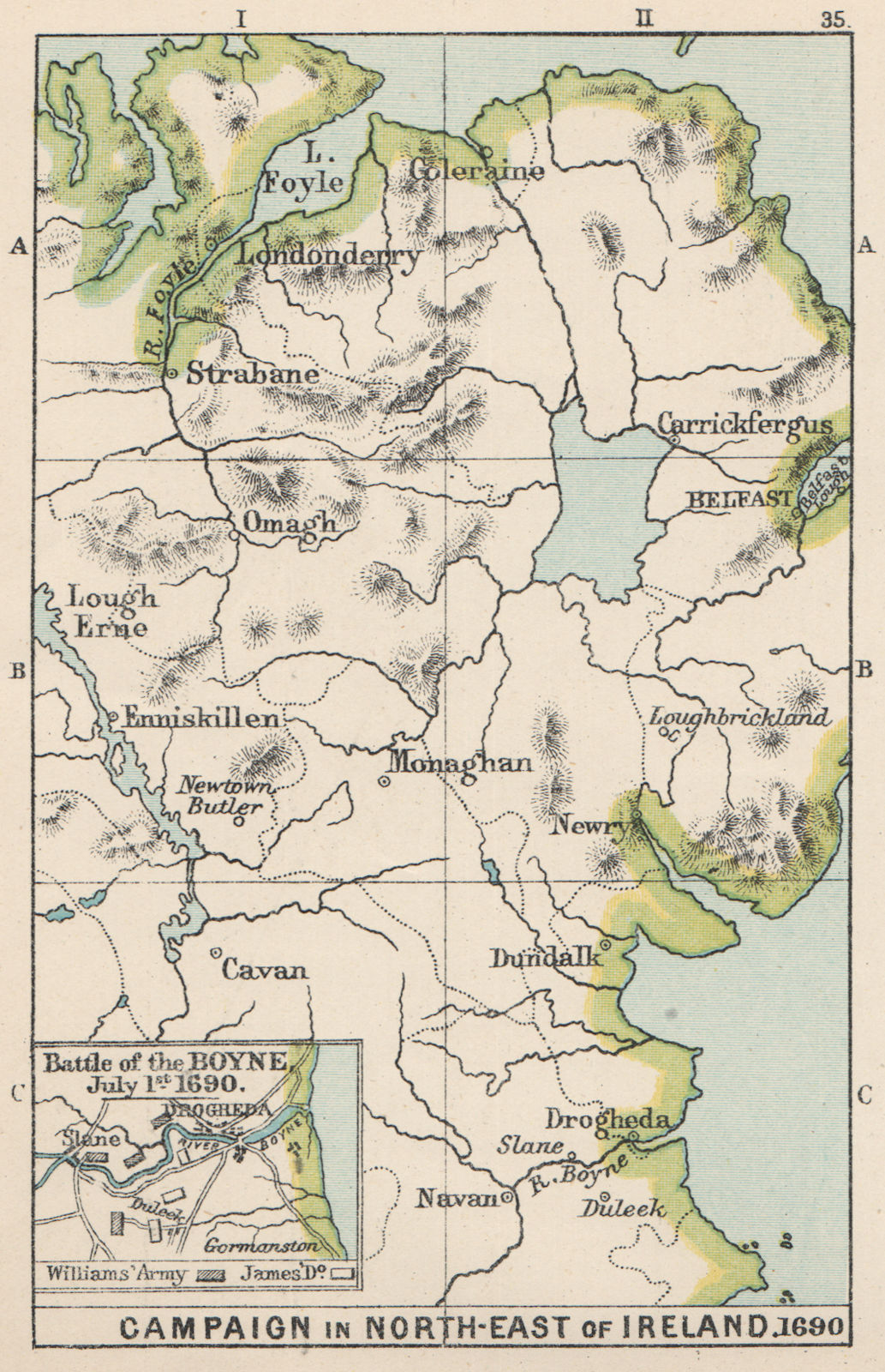 WILLIAMITE WAR 1690. Battle of the Boyne. NE Ireland campaign. SMALL 1907 map
