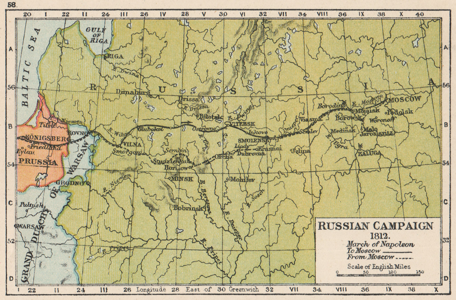 Associate Product NAPOLEON. Russian Campaign 1812. March to Moscow Москва. SMALL. 1907 old map