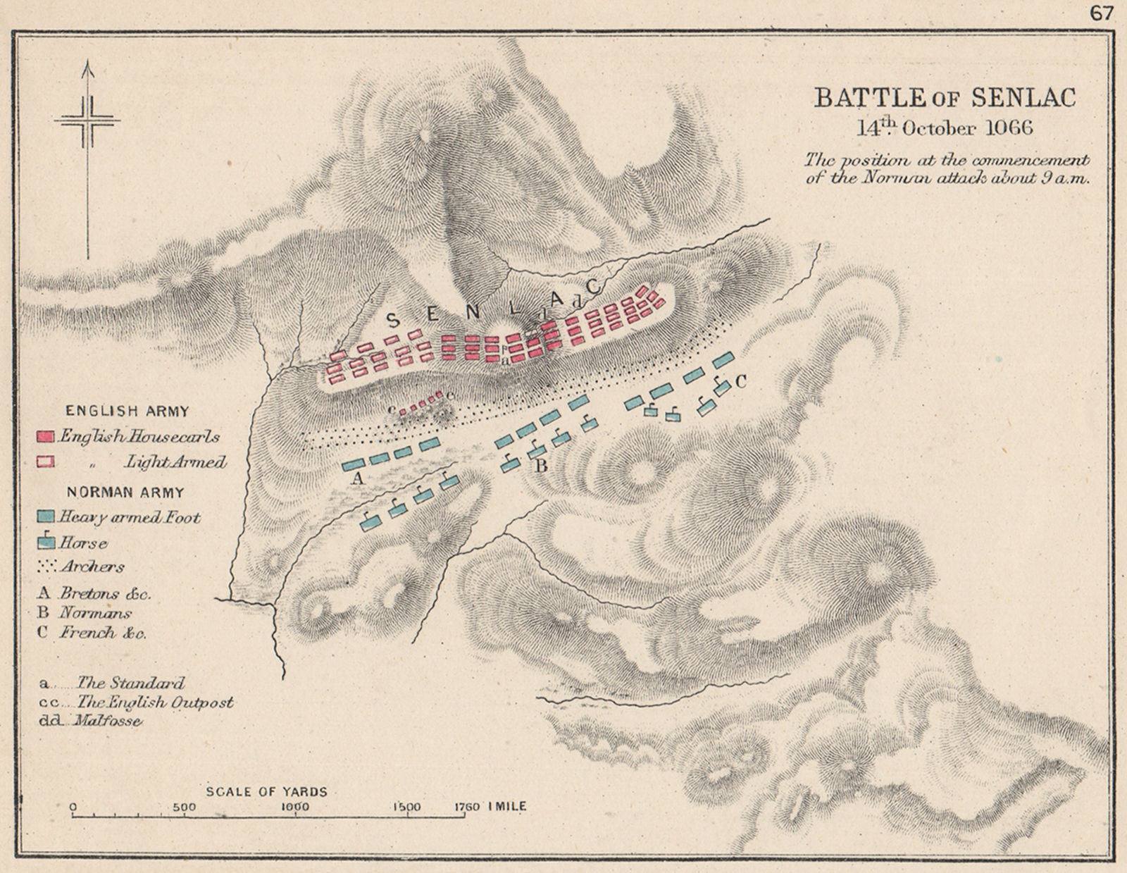 BATTLE OF SENLAC (HASTINGS). 14 October 1066. English v Normans. SMALL. 1907 map