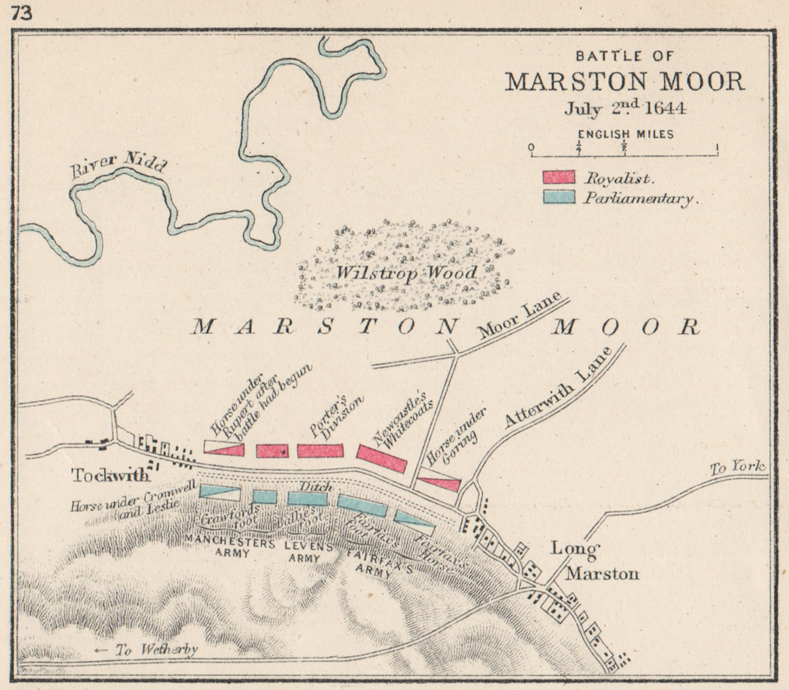 ENGLISH CIVIL WAR.Battle of Marston Moor 1644.King v Parliament. SMALL 1907 map
