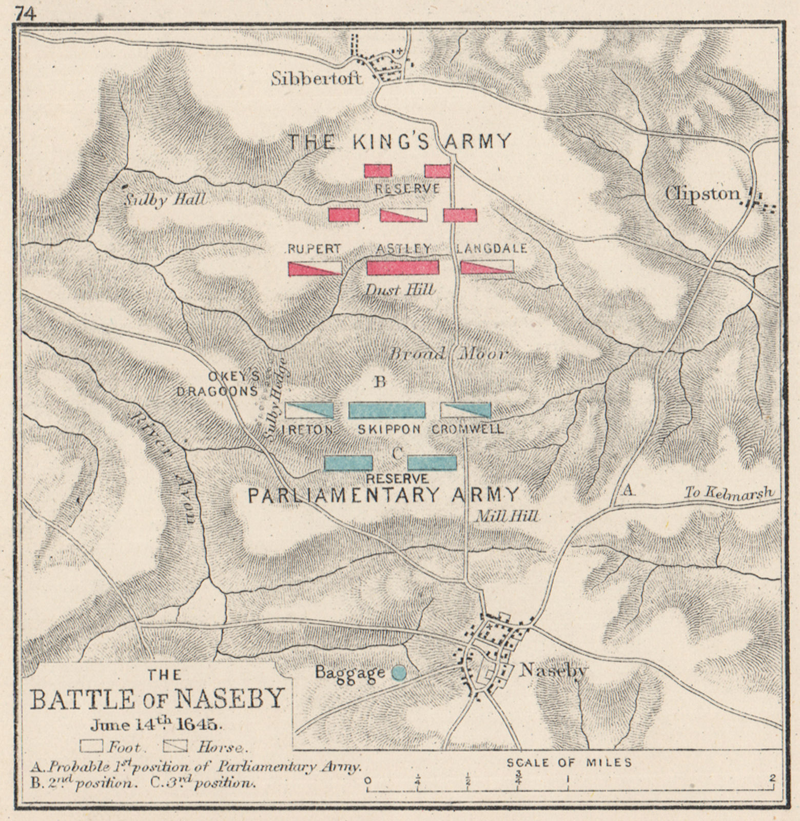 ENGLISH CIVIL WAR. Battle of Naseby June 1645. King v Parliament. SMALL 1907 map