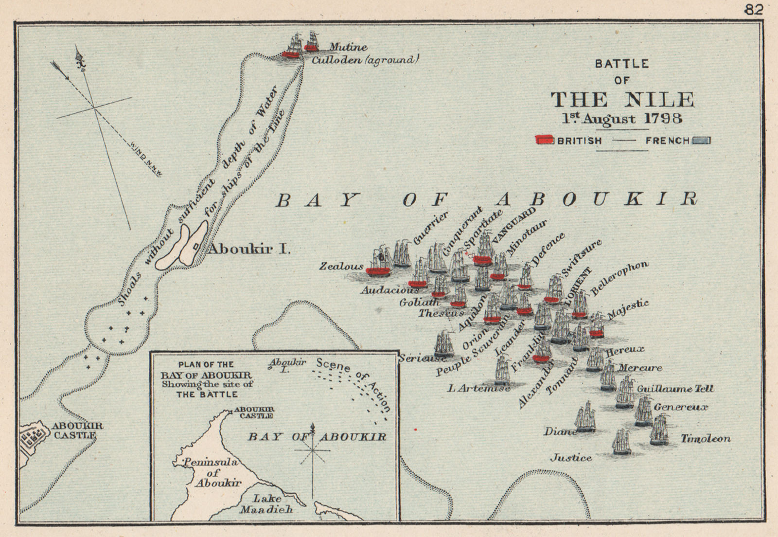 Associate Product BATTLE OF THE NILE 1798. Aboukir Bay.French Revolutionary Wars. SMALL 1907 map