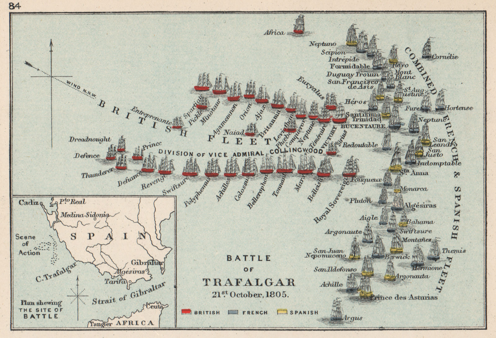 BATTLE OF TRAFALGAR. 21 October 1805. War of the Third Coalition. SMALL 1907 map