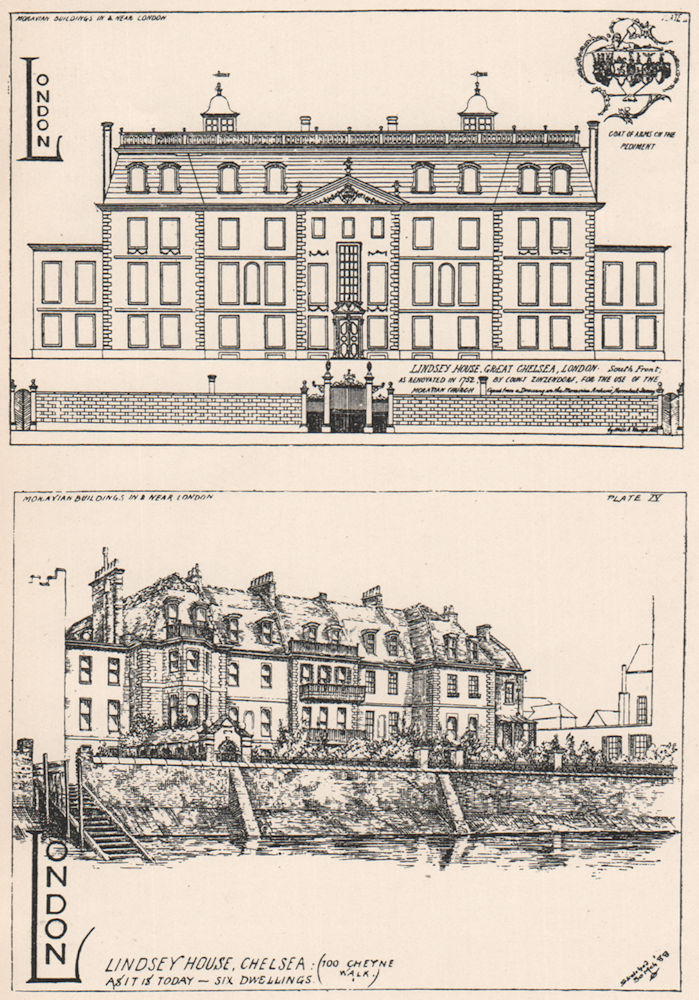 Associate Product CHELSEA. Lindsey House, 100 Cheyne Walk in 1752 & 1888. SMALL 1900 old print