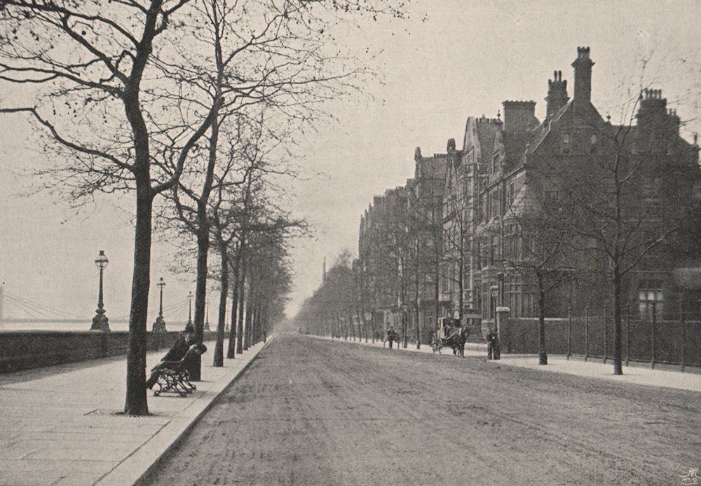 CHELSEA. Chelsea Embankment, looking west. SMALL 1900 old antique print