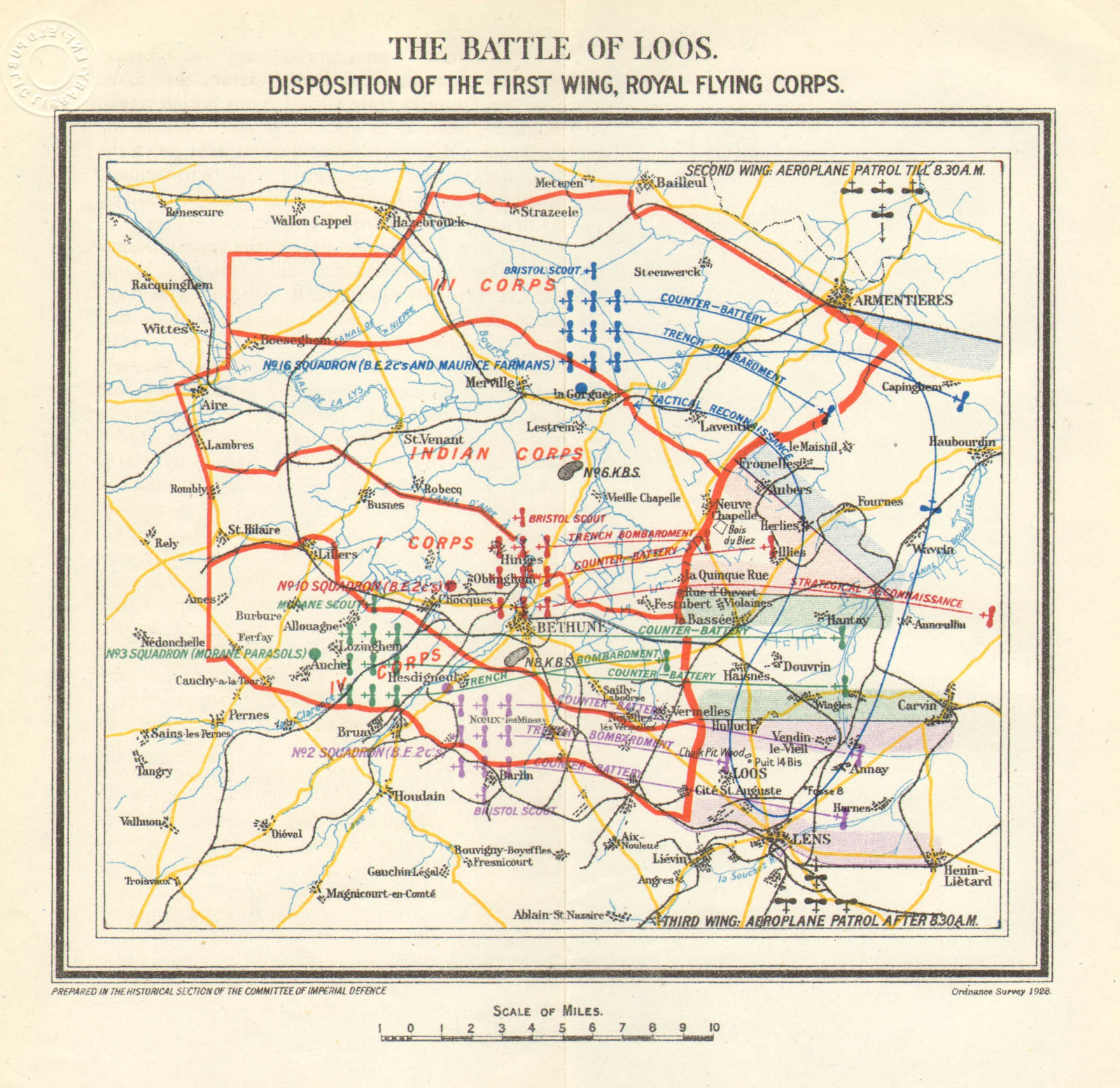WW1 WESTERN FRONT.The Battle of Loos,1915.First wing,Royal Flying Corps 1928 map