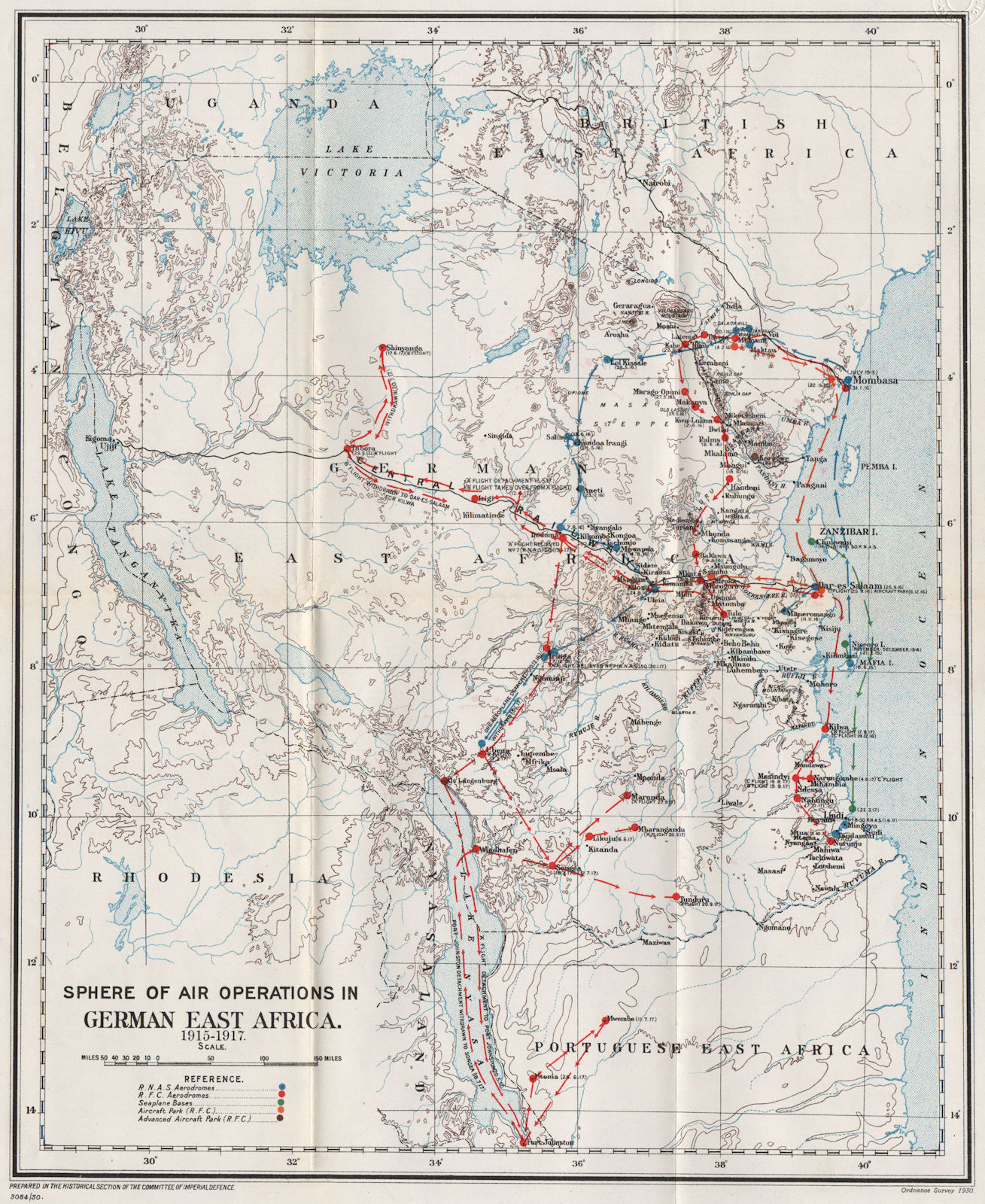 Associate Product FIRST WORLD WAR.Air Operations in German East Africa,1915-1917.Tanzania 1931 map