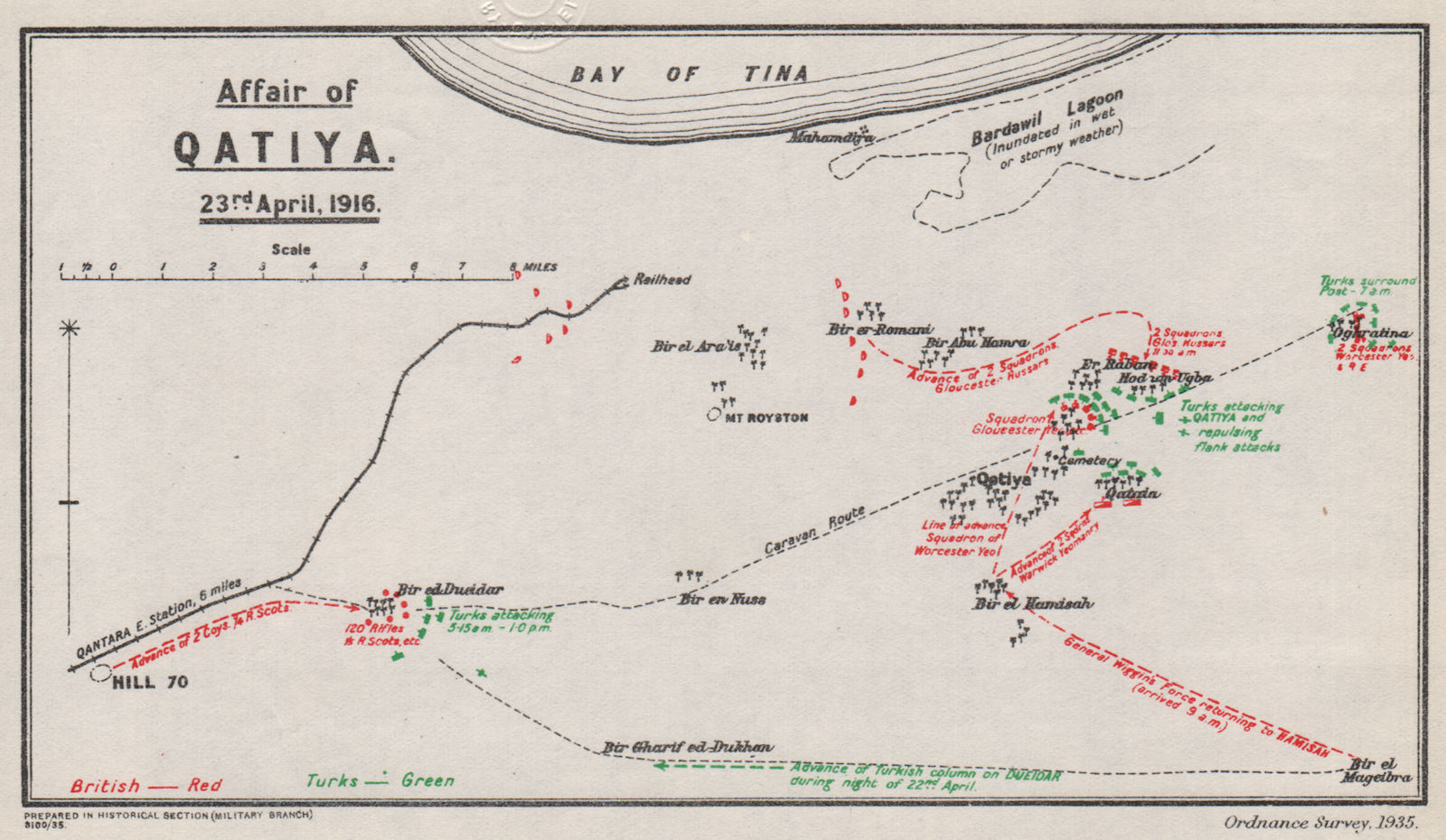 Associate Product FIRST WORLD WAR. Battle of Qatiya (Katia) 23rd April, 1916. Egypt 1935 old map