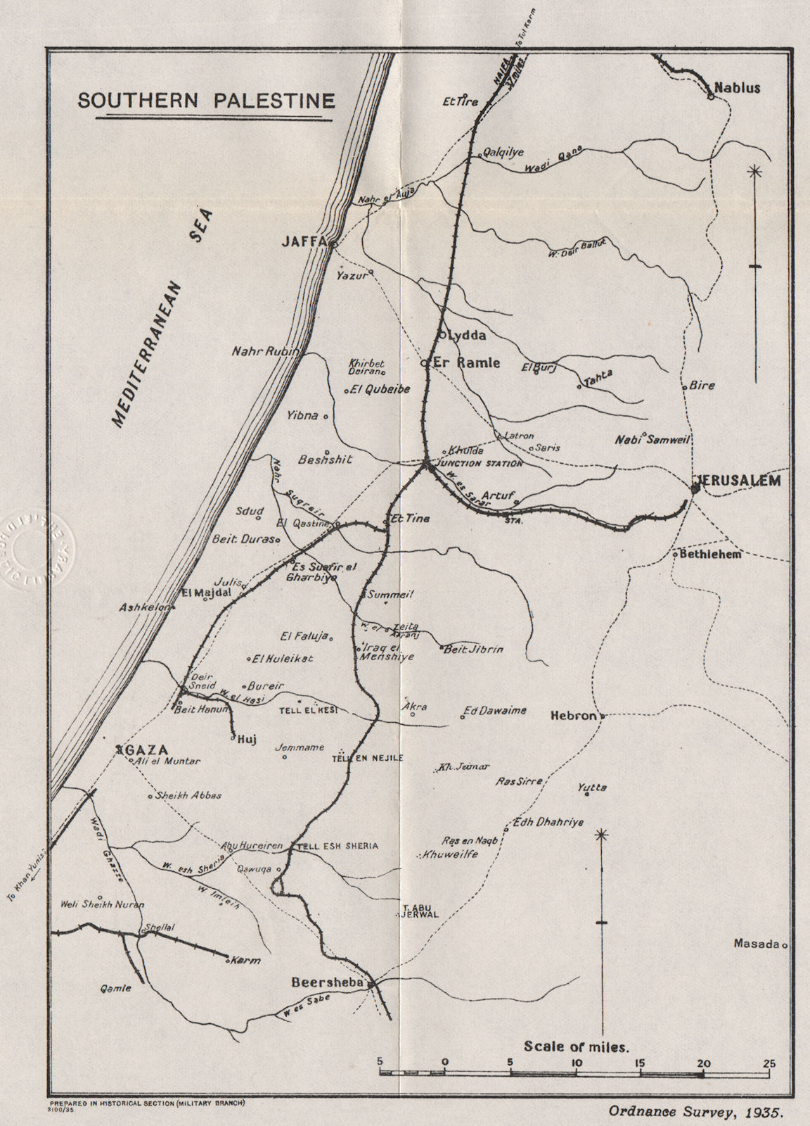 FIRST WORLD WAR. Southern Palestine. Railways communications 1935 old map