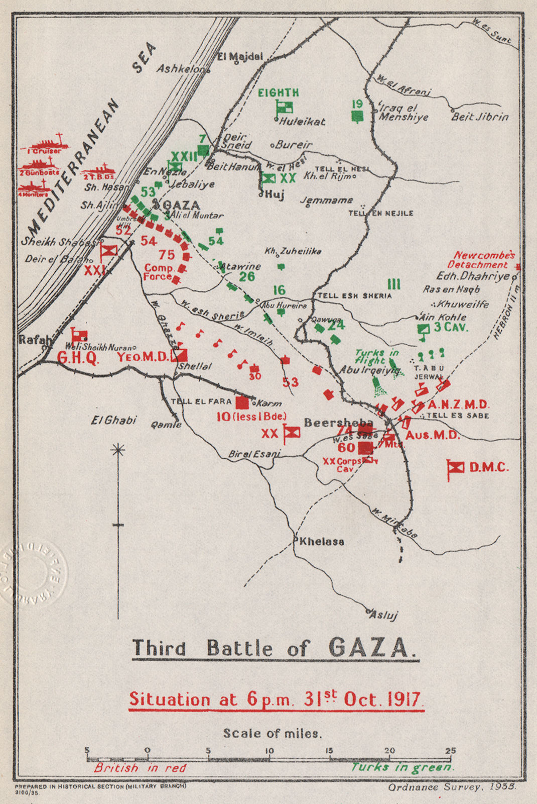 1ST WORLD WAR.3rd battle of Gaza.31st Oct 1917.Palestine.Turks British 1935 map