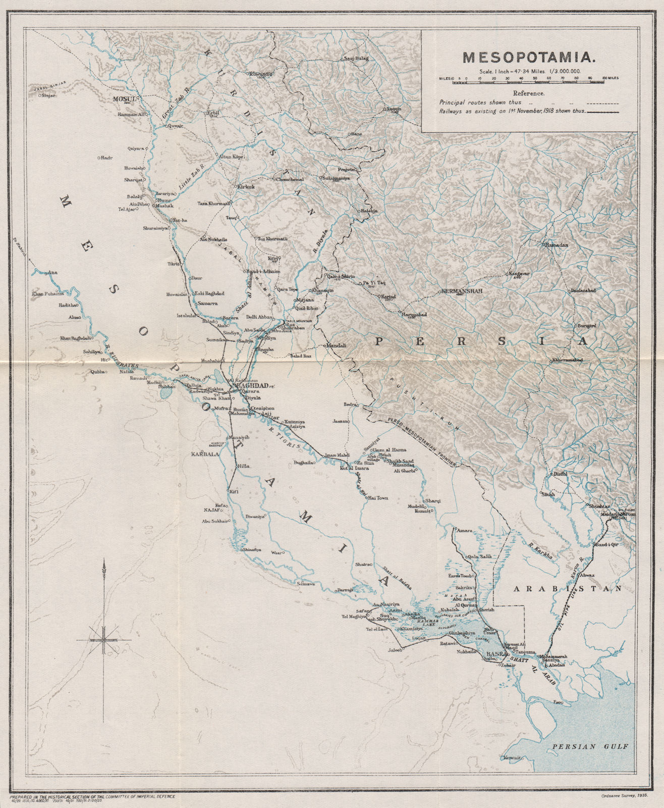 FIRST WORLD WAR. Mesopotamia. Railways communications. 1918 Iraq 1935 old map