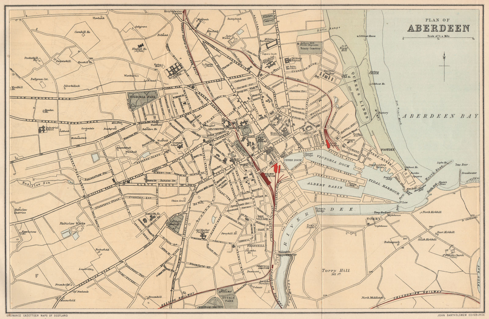 ABERDEEN. Town Plan. Queen's Links. Stations. Scotland. BARTHOLOMEW 1885 map