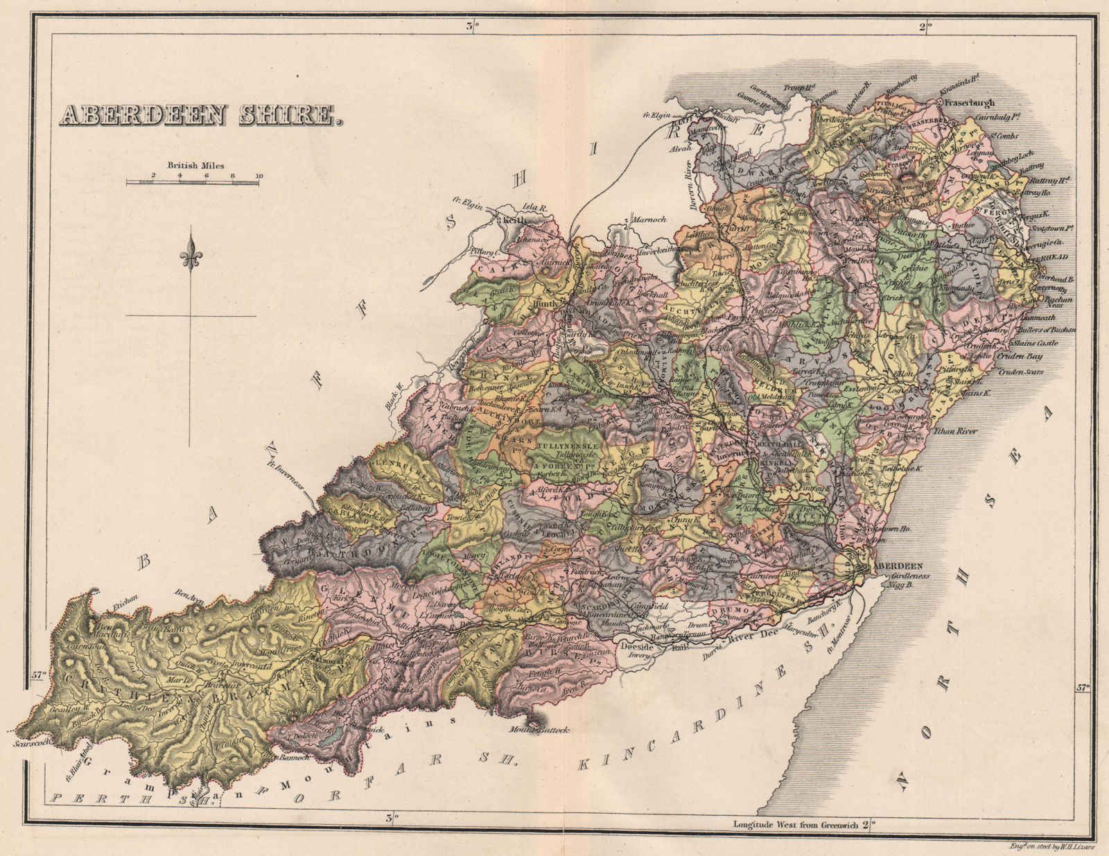 ABERDEENSHIRE. County map with parishes. Aberdeen. Scotland. LIZARS 1885