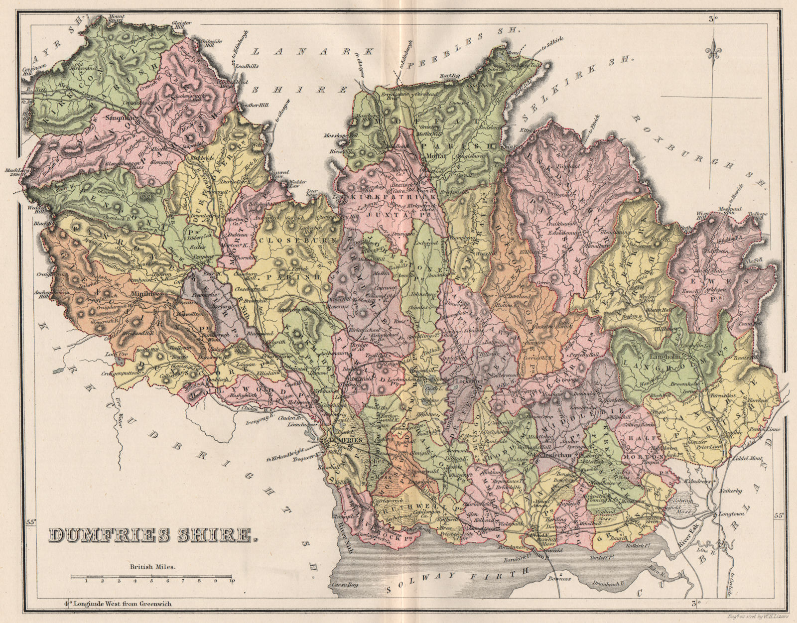 Associate Product DUMFRIESSHIRE. Antique county map. Parishes. Gretna. Scotland. LIZARS 1885