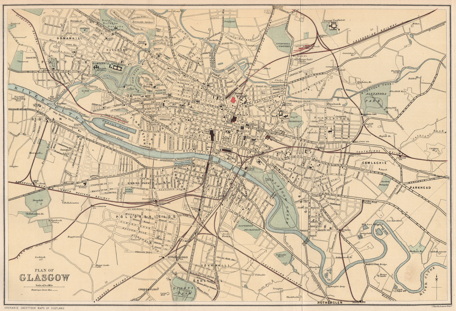 GLASGOW. Antique town plan. Scotland. BARTHOLOMEW 1885 old map chart