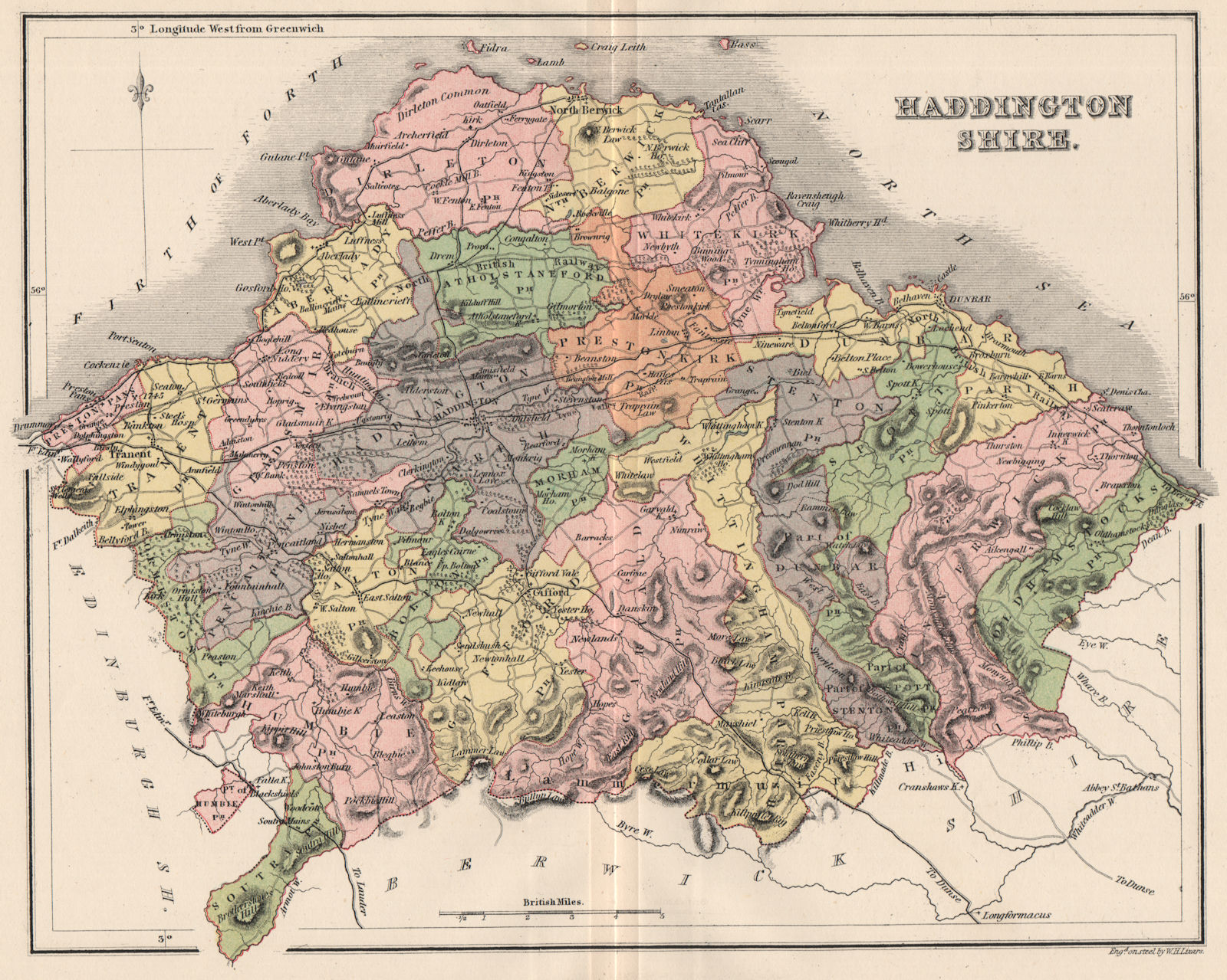 Associate Product HADDINGTONSHIRE. Antique county map. Parishes. Dunbar. Scotland. LIZARS 1885