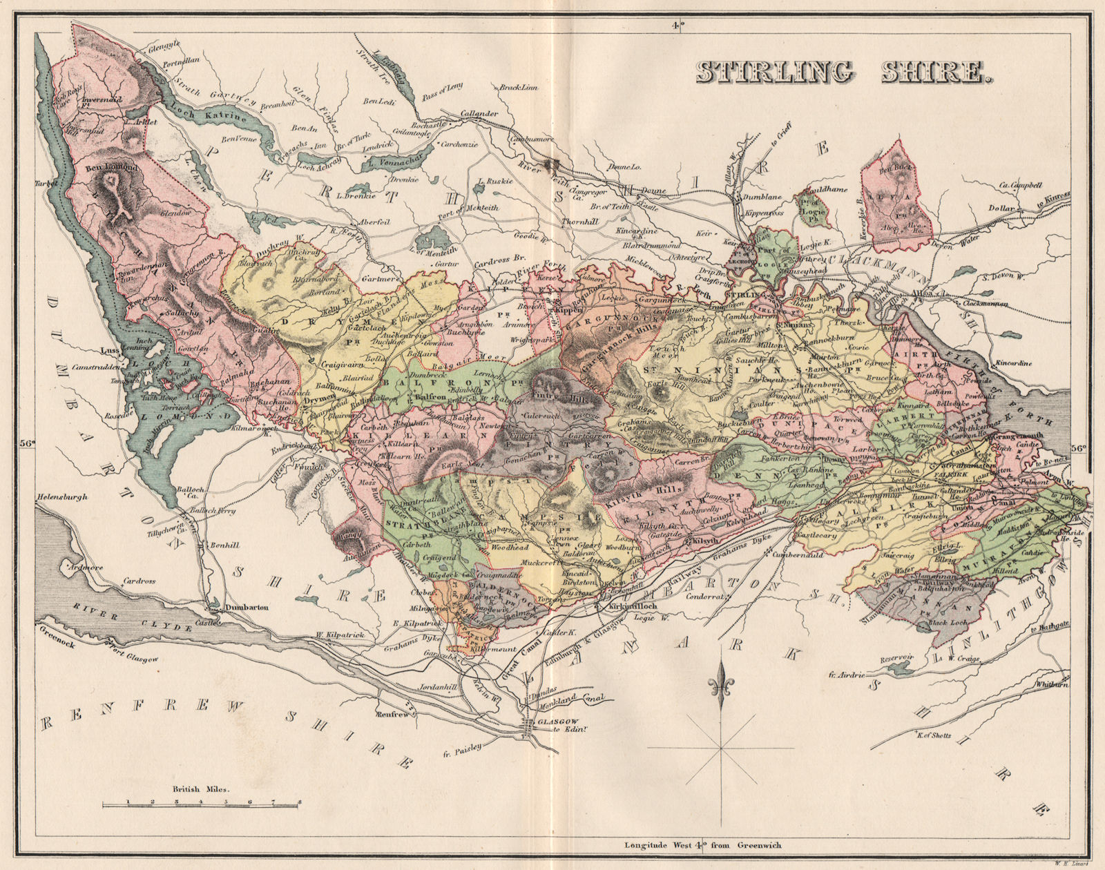 STIRLINGSHIRE. Antique county map. Parishes. Stirling. Scotland. LIZARS 1885