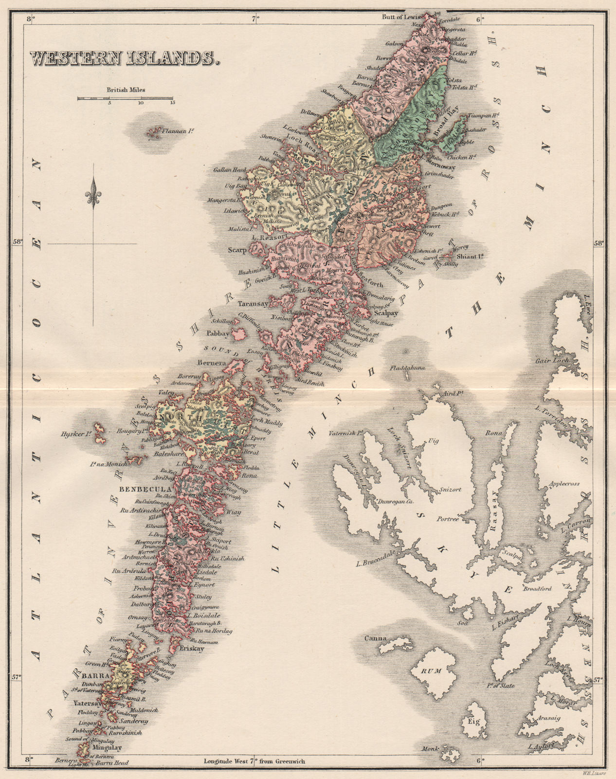 WESTERN ISLANDS. Hebrides Lewis Harris Uist. Parishes. Scotland. LIZARS 1885 map