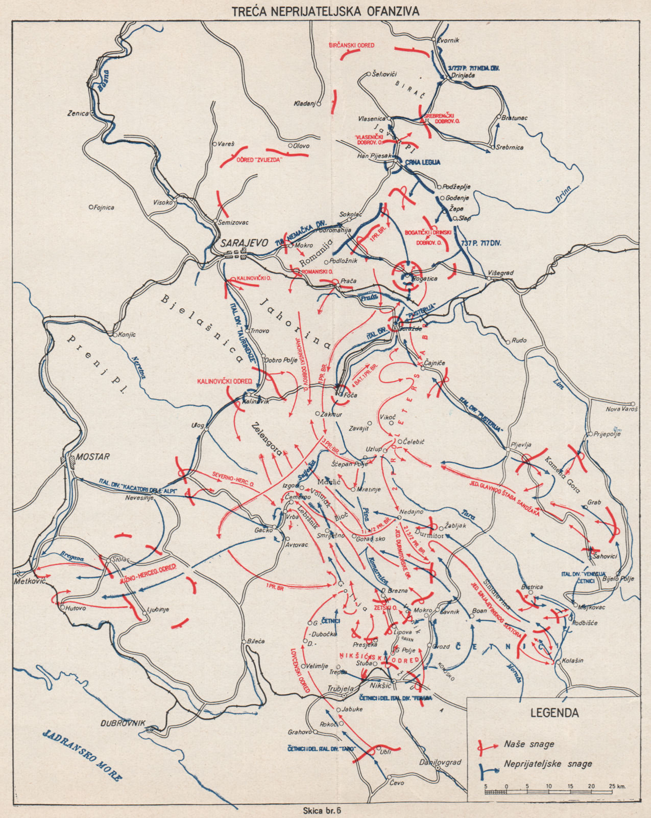 OPERATION TRIO. 3rd Axis offensive, 1942. Bosnia Montenegro Sandzak 1957 map