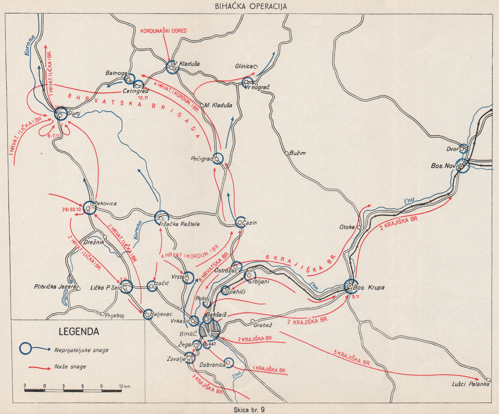 BOSNIA HERZEGOVINA. Bihaćka Operation. Bihac 1942 1957 old vintage map chart