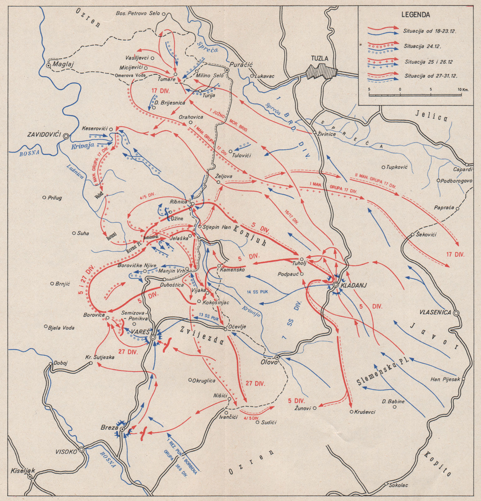 Associate Product BOSNIA HERZEGOVINA. Krivajska Operation Dec 1943. Vares Kladanj Tuzla 1957 map