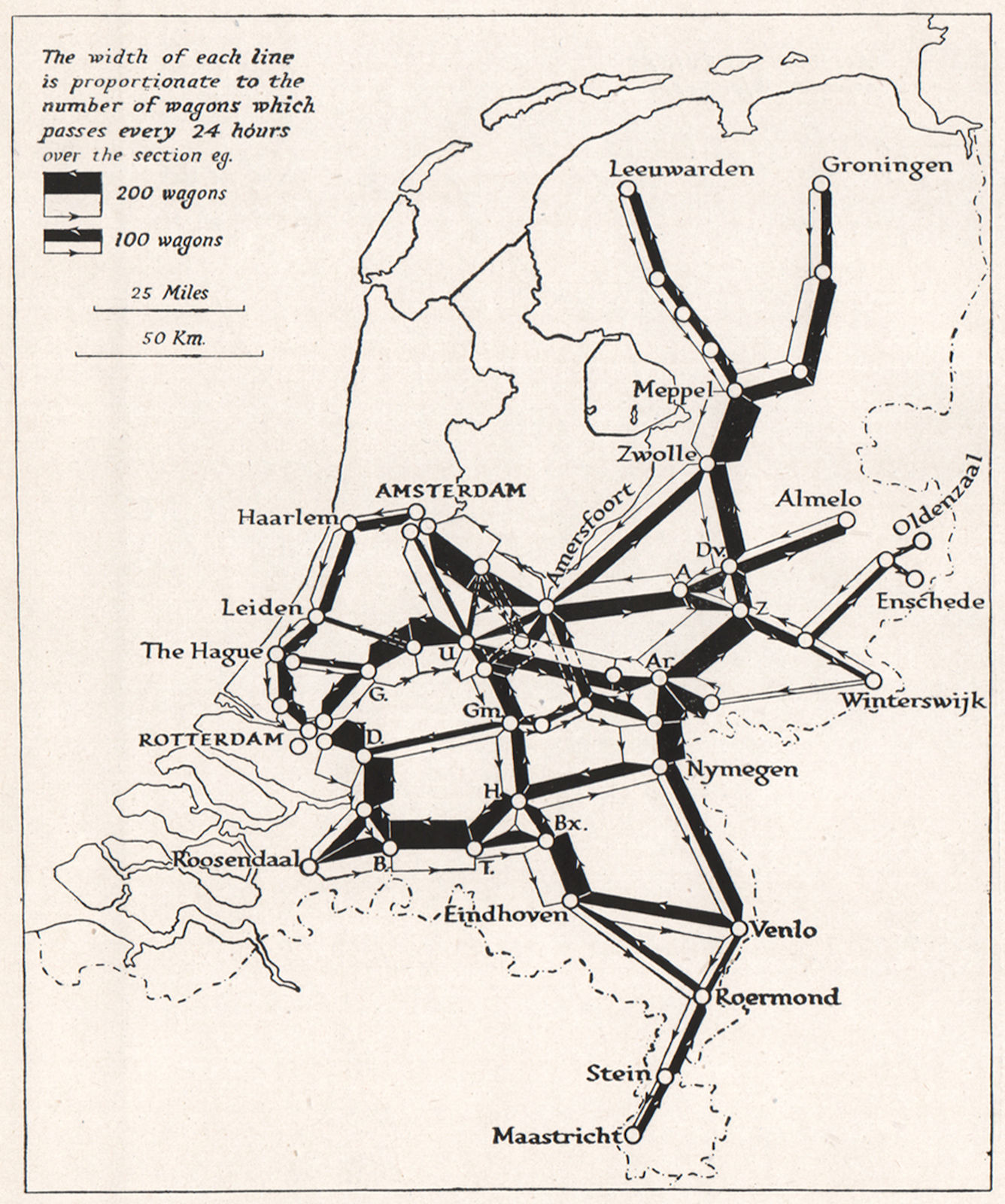 NETHERLANDS. Rail goods wagon flow 1928. WW2 ROYAL NAVY INTELLIGENCE MAP 1944